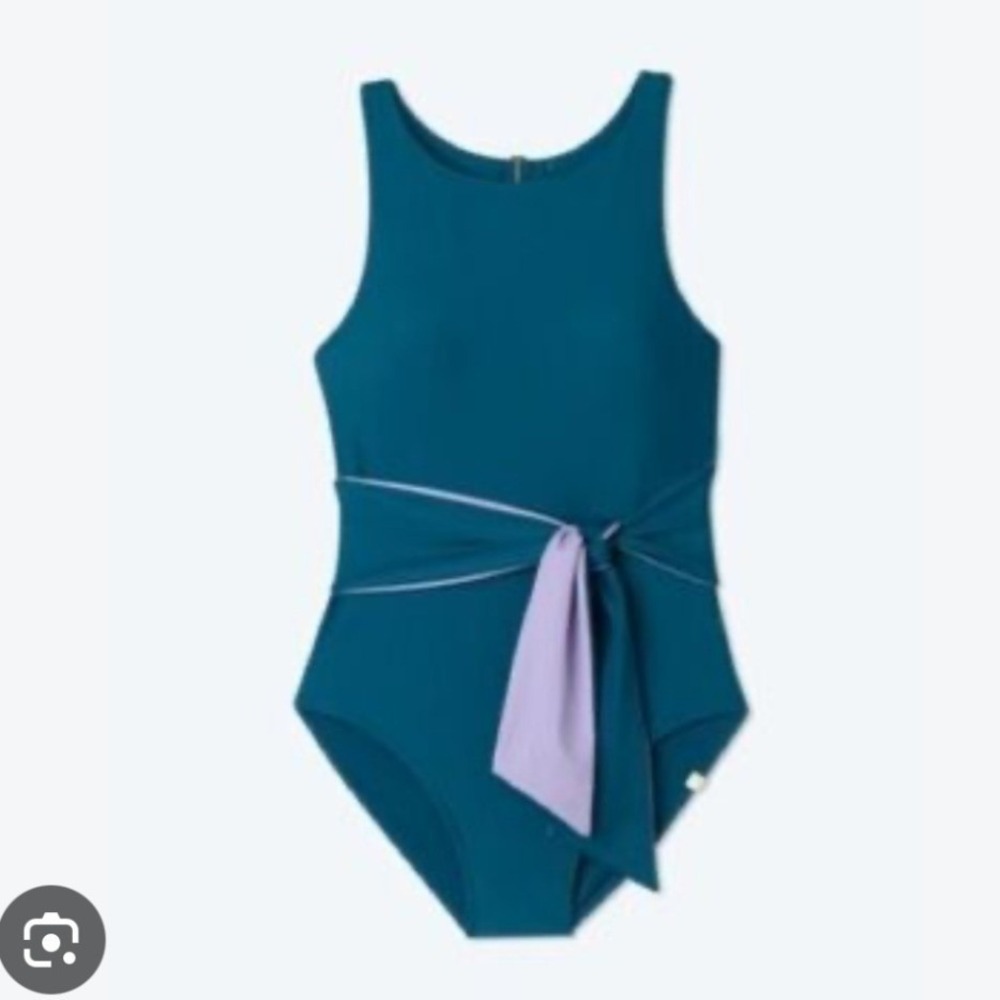 Summersalt Tie Cove One Piece Swimsuit Teal Lavender Blue Purple High Neck 10